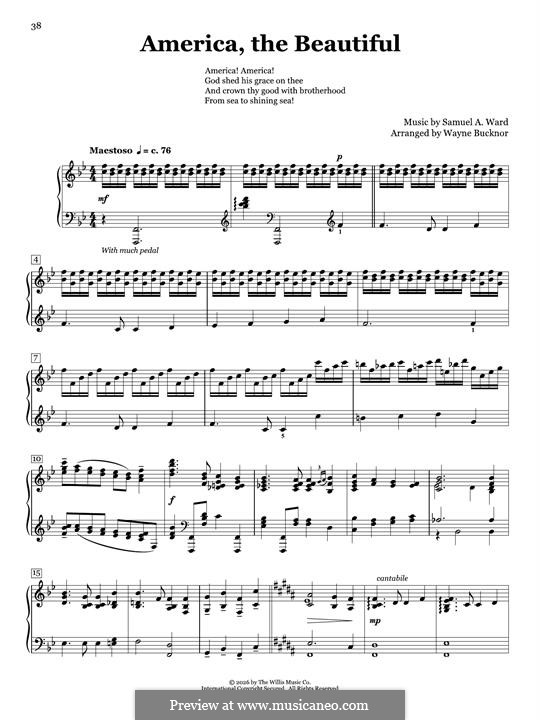 America, The Beautiful: Para Piano by Samuel Augustus Ward