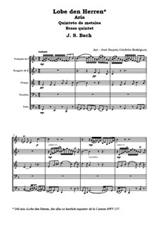 Lobe den Herren, den mächtigen König der Ehren, BWV 137: Nr.2 Lobe den Herren, für Blechbläserquintett by Johann Sebastian Bach