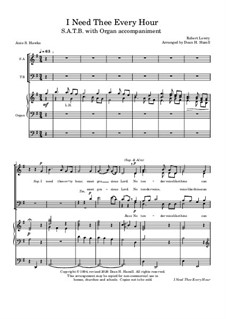 I Need Thee Every Hour: For mixed choir and organ by Robert Lowry