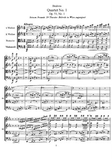 String Quartet No.1 in C Minor, Op.51: Partitura completa by Johannes Brahms