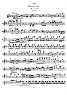 String Quartet No.1 in C Minor, Op.51: violino parte I by Johannes Brahms