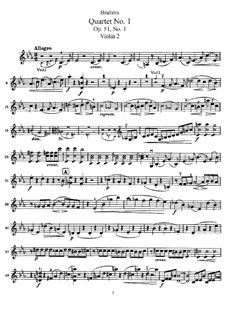 String Quartet No.1 in C Minor, Op.51: violino parte II by Johannes Brahms