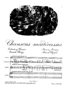 Chansons madécasses, M.78: For soprano, flute, cello and piano by Maurice Ravel