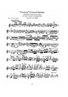 Fantasia on Themes from 'Carmen' by Bizet, Op.25: arranjo para violino e piano - parte solo by Pablo de Sarasate