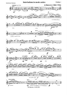 Five Novelettes for String Quartet, Op.15: Novelette No.3 'Interludium in modo antico' – parts by Alexander Glazunov