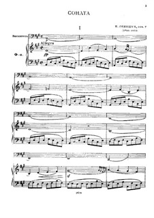 Sonata for Cello and Piano, Op.7: Score by Iosif Iosifovich Genishta