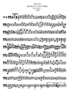 Quartet No.3 in  D Major: parte violoncelo by Ludwig van Beethoven