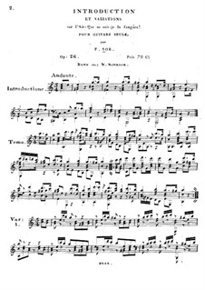 Introduction and Variations on Aria 'Que ne suis-je la fougère', Op.26: Introduction and Variations on Aria 'Que ne suis-je la fougère' by Fernando Sor