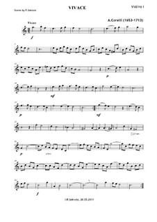 Twelve Trio Sonatas da chiesa for Two Violins and Basso Continuo, Op.3: Sonata No.3. Vivace, for String Quartet by Arcangelo Corelli