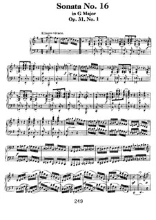 Sonata for Piano No.16, Op.31 No.1: For a single performer by Ludwig van Beethoven