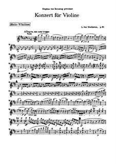 Concerto for Violin and Orchestra in D Major, Op.61: Version for violin and piano – violin solo part by Ludwig van Beethoven