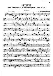 Piano Sextet in D Major, Op.110: parte do violino by Felix Mendelssohn-Bartholdy