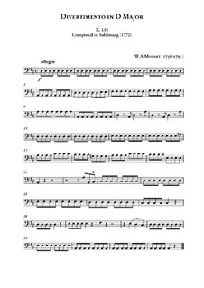 Divertissement in D Major, K.136: parte violoncelo by Wolfgang Amadeus Mozart