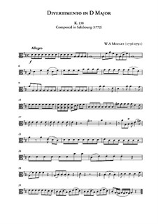 Divertissement in D Major, K.136: parte viola by Wolfgang Amadeus Mozart