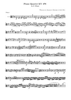 Quartet for Piano and Strings No.1 in G Minor, K.478: parte viola by Wolfgang Amadeus Mozart