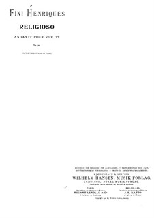 Religioso (Andante), for Violin and Piano, Op.34: Score by Valdemar Fini Henriques