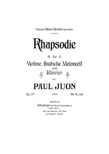 Rhapsody for Piano Quartet, Op.37: Partitura completa by Paul Juon