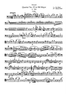 String Quartet No.22 in B Flat Major, K.589: parte violoncelo by Wolfgang Amadeus Mozart