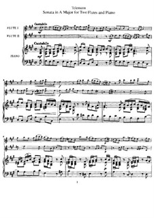 Sonata for Two Flutes and Piano in A Major: todas as partes e partituras by Georg Philipp Telemann