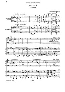 Rienzi, the Last of the Tribunes, WWV 49: Fantasia, for two pianos four hands by Richard Wagner