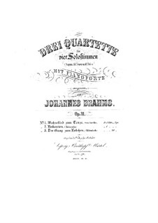 Quartets for Voices and Piano, Op.31: Quartets for Voices and Piano by Johannes Brahms