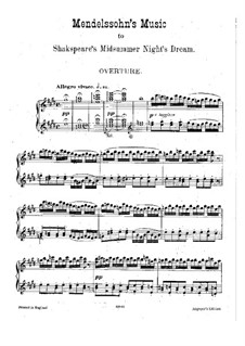 Incidental Music to Shakespeare's Play: Partitura piano by Felix Mendelssohn-Bartholdy