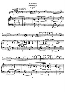 Romance for Violin (or Cello) and Piano: partitura, parte solo by Max Reger