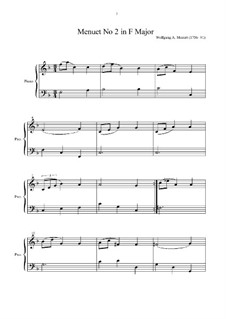 Minuet for Piano in F Major, K.2: Partituras de alta qualidade by Wolfgang Amadeus Mozart