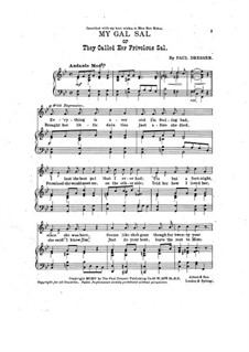 My gal Sal: Partitura Piano-vocal by Paul Dresser