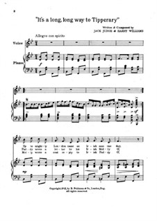 It's a Long, Long Way to Tipperary: Partitura Piano-vocal by Harry Williams, Jack Judge