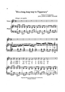It's a Long, Long Way to Tipperary: Partitura Piano-vocal by Harry Williams, Jack Judge