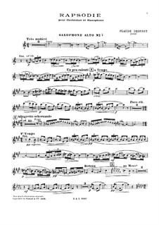 Rhapsody for Saxophone and Piano, L.98: Parte de solo by Claude Debussy