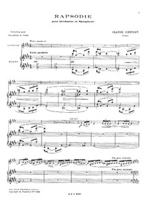 Rhapsody for Saxophone and Piano, L.98: Score by Claude Debussy