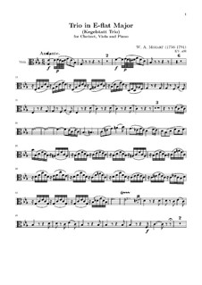 Trio for Clarinet, Viola (or Violin) and Piano in E Flat Major 'Kegelstatt', K.498: parte viola by Wolfgang Amadeus Mozart