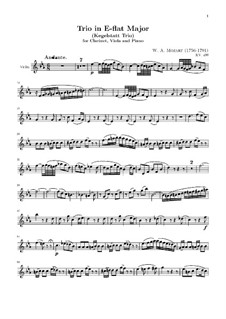 Trio for Clarinet, Viola (or Violin) and Piano in E Flat Major 'Kegelstatt', K.498: parte do violino by Wolfgang Amadeus Mozart