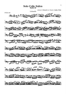 Suite for Cello No.2 in D Minor, BWV 1008: For a single performer by Johann Sebastian Bach