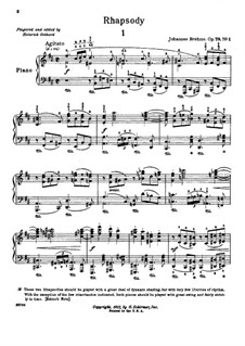 Two Rhapsodies, Op.79: rapisodia No 1 by Johannes Brahms