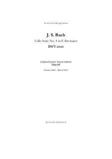 Suite for Cello No.4 in E Flat Major, BWV 1010: arranjo para piano, tbpt28 by Johann Sebastian Bach