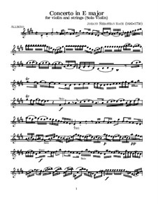Concerto for Violin, Strings and Basso Continuo No.2 in E Major, BWV 1042: violino parte solo by Johann Sebastian Bach