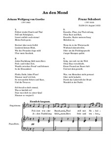 An den Mond (To the Moon), D.259: Partitura piano-vocal by Franz Schubert