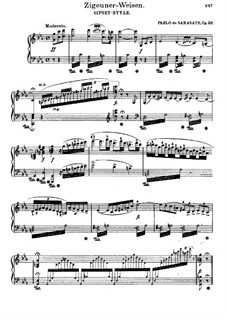 Zigeunerweisen (Gypsy Airs), Op.20: arranjo para piano by Pablo de Sarasate