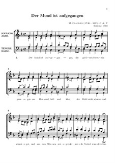 Der Mond ist aufgegangen: para coro misto by Johann Abraham Schulz
