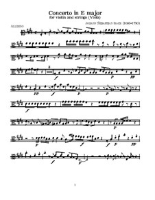 Concerto for Violin, Strings and Basso Continuo No.2 in E Major, BWV 1042: parte viola by Johann Sebastian Bach