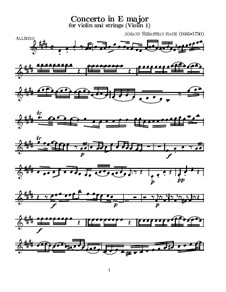Concerto for Violin, Strings and Basso Continuo No.2 in E Major, BWV 1042: violino parte I by Johann Sebastian Bach