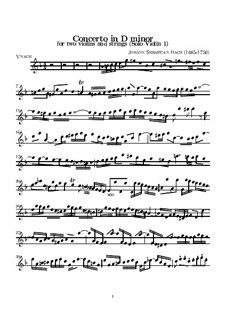 Double Concerto for Two Violins, Strings and Basso Continuo in D Minor, BWV 1043: Violin solo I part by Johann Sebastian Bach