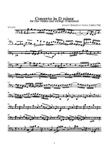 Double Concerto for Two Violins, Strings and Basso Continuo in D Minor, BWV 1043: parte basso continuo by Johann Sebastian Bach