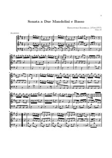 Sonata for Two Mandolins and Basso Continuo in G Major: partitura completa by Emanuele Barbella