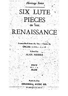 Six Lute Pieces: arranjos para guitarra by Vincenzo Galilei, Cesare Negri, Unknown (works before 1850)