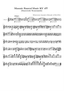 Masonic Funeral Music, K.477: Oboe parte I by Wolfgang Amadeus Mozart