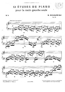 Twelve Etudes for Left Hand, Op.92: set completo by Moritz Moszkowski